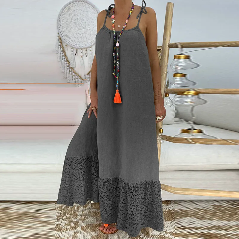 

Women Slip Dress Loose Solid Color Oversize summer spaghetti strap holiday beach tropical Sleeveless Maxi Long Dress vestido
