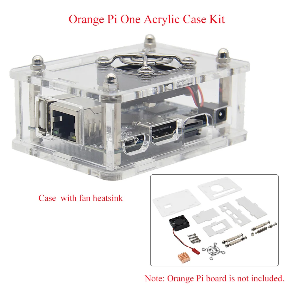 Оранжевый Pi один акриловый чехол Комплект, прозрачный защитный ящик/корпус + радиатор + вентилятор охлаждения для Orange Pi один