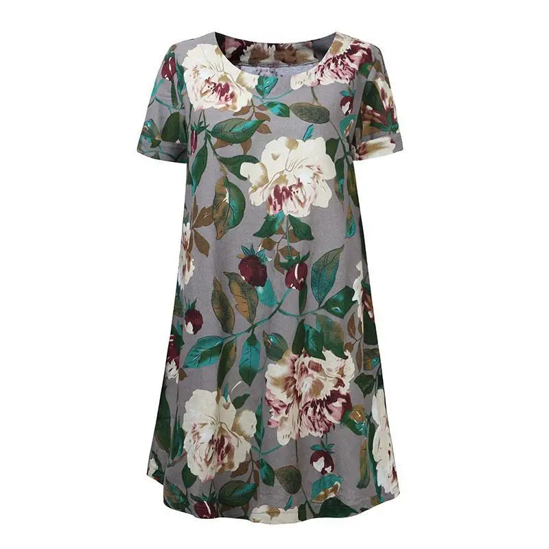 Short Sleeve Shirt Dress 2019 Summer Print Boho Beach Dresses Women Casual Flower Print A-line Mini Dress Plus Size 5XL Vestidos