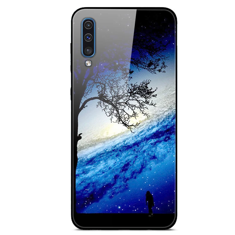 Popular Case For Samsung Galaxy A50 6.4 Case Cool Print Luxury Glass Hard Back Cover For Samsung A50 Case A505F TPU Frame A 50