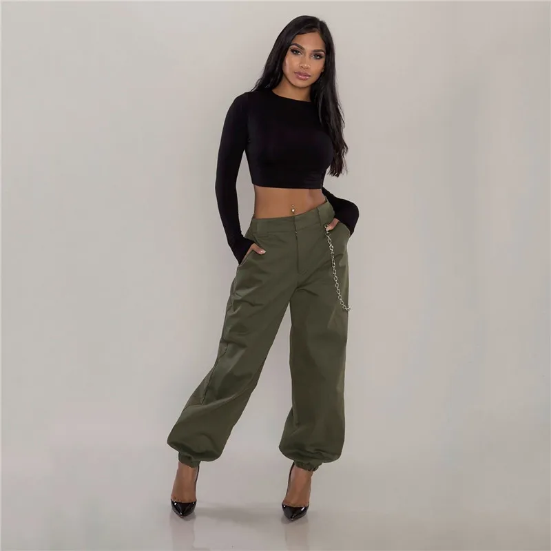 

Fashion Women Casual Loose Harajuku Cargo Pants Elegant Pure Color high waist Long Pants Cotton Trouser Plus Size Streetwear