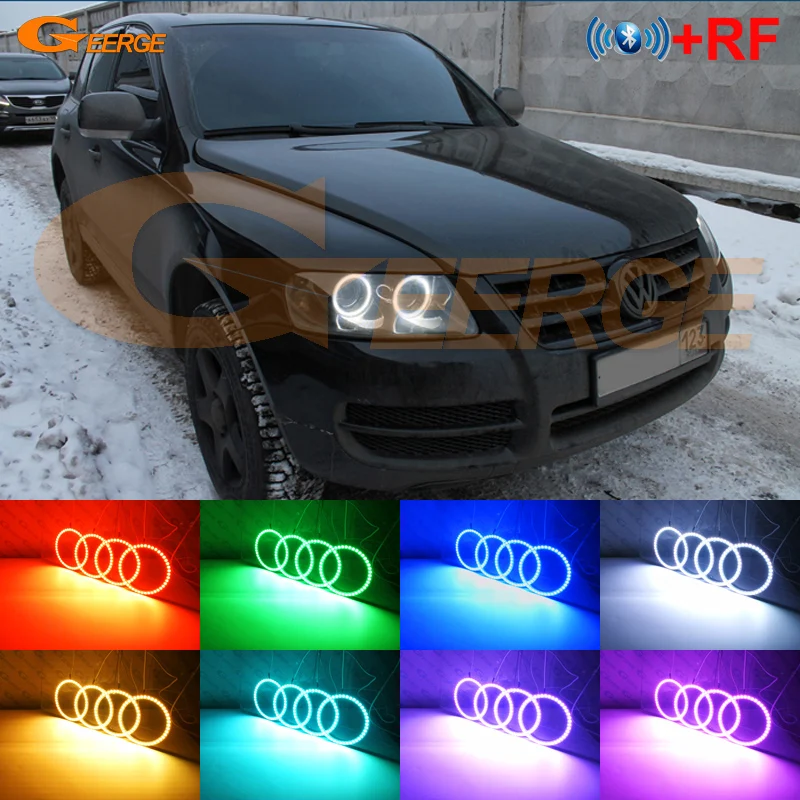 Для Volkswagen VW Touareg 2004 2005 2006 2007 галогенная фара RF Bluetooth контроллер многоцветный RGB комплект светодиодов «глаза ангела»