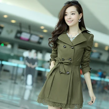 

Trench female women's outerwear lace slim medium-long woolen trench