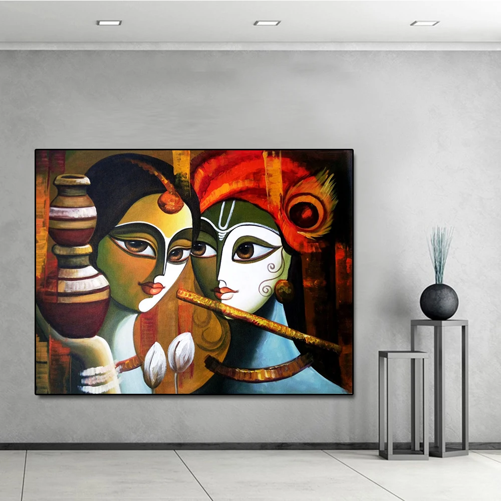 

Buddha Radha Krishna True Love Print Canvas Oil Painting Posters and Prints Wall Art Picture for Living Room Home Decor No Frame
