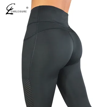 CHRLEISURE High Waisted Legging Women Legging Solid Pocket Leggings Breathable Feminina Fitness Leggings S-L
