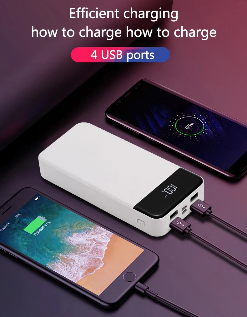 Быстрая Зарядка power Bank 20000 мАч 2 Портативное зарядное usb устройство 18650 Внешний