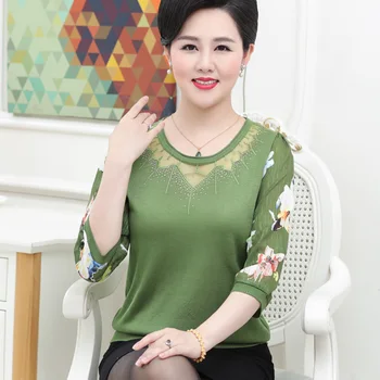 

Pull Femme 2019 Spring Summer Elegant O-neck Sweater Women 3/4 Sleeve Pullover Jumper Floral Knitted Tops Plus Size M-4XL