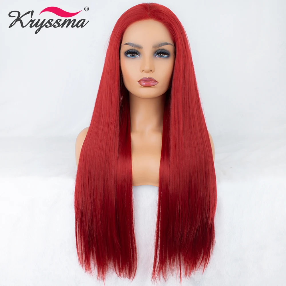 Длинный красный парик Природных Прямо Синтетические волосы на кружеве парик длинные парики для Для женщин 24 дюйм(ов) бесплатная часть