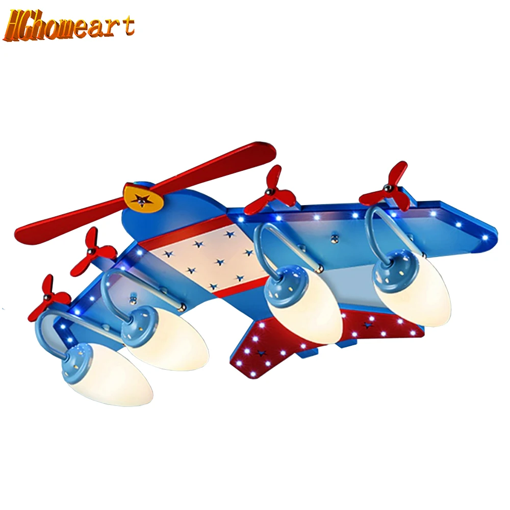 

Hghomeart Children Room Wood Aircraft Led Ceiling Lights E14 Led Bulb 110-220V Cartoon Modern Ceiling Lights Ceiling Lamp Blue