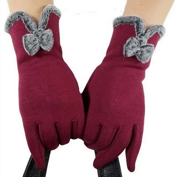 

1Pair Women Bow Velvet Gloves Lined Touch Screen Warm Winter Gloves Casual Guantes Moto Motorcycle Gloves Car Accessories
