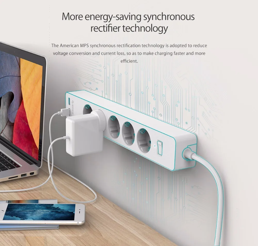 Ceny Orico USB gniazdo listwy zasilającej z 2 USB 2.4A szybkie ładowanie standardowy przedłużacz z dodatkowymi gniazdami listwa zasilająca elektronika domowa Adapter