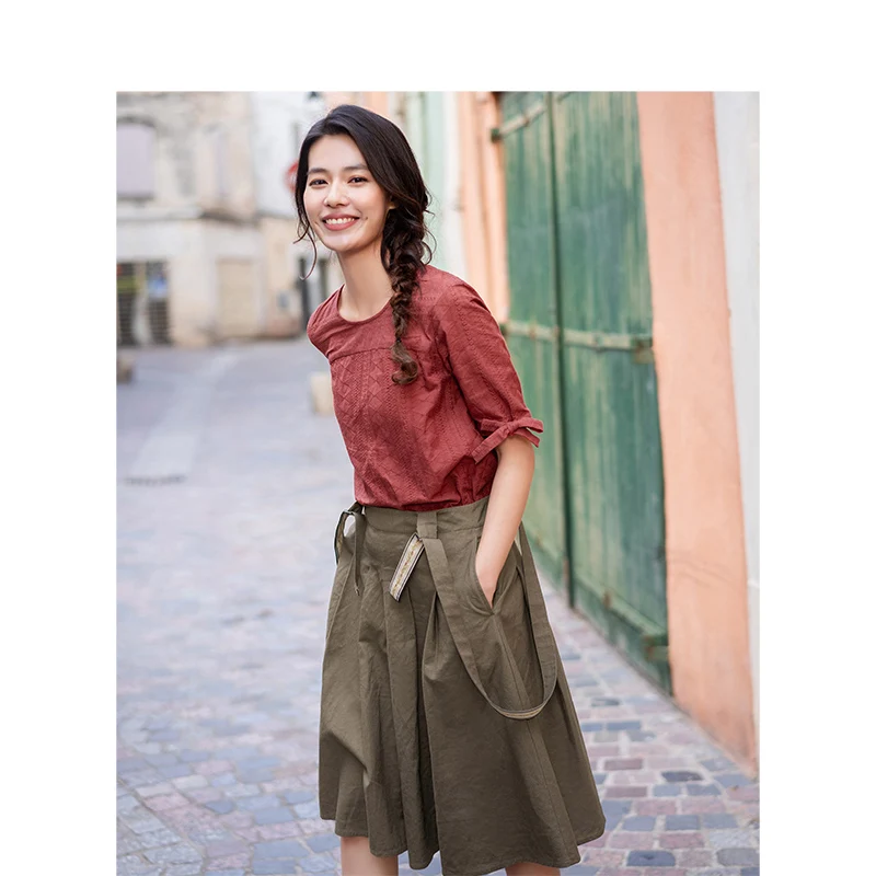 INMAN, лето, Новое поступление, высокая талия, тонкая ретро Корейская мода, студенческий стиль, подходит ко всему, трапециевидная Женская юбка на бретелях