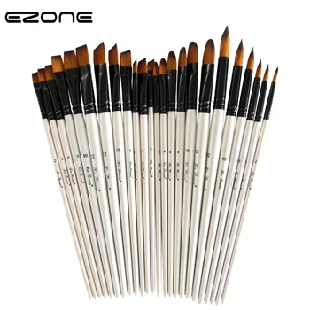 

EZONE 6PCS Paint Brush Set Flat/Round/Slant/Hook Line Brushes Watercolor Oil Painting Beginner Art Writing Pen Gift For Painter