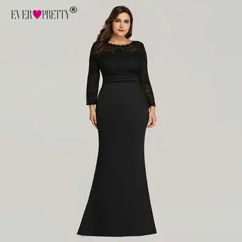 Ever Pretty Evening Dresses Long 2020 Black Mermaid Long Sleeve Lace Winter Autumn Satin Elegant Long Party Gowns for Wedding tanie i dobre opinie Ever-Pretty O-Neck Sweep Train Floor-Length Polyester Trumpet Mermaid Formal Evening Sashes REGULAR Full EZ07668BD Vintage