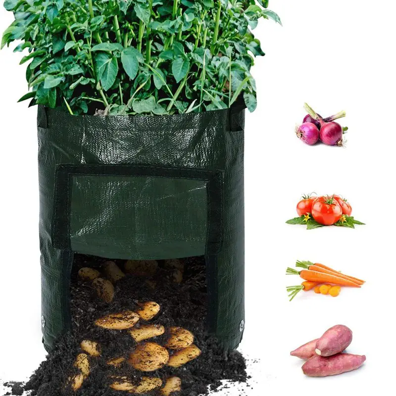 

4-Pack 10 Gallon Durable Garden Potato Growing Bags, Aeration Pots with Portable Access Flap and Handles, Soil Container Plan