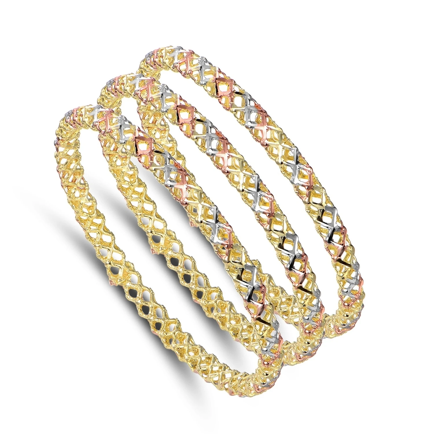 Gold colored Plated Three tone Cutout Bangle 3pcs Set (ba20509)in