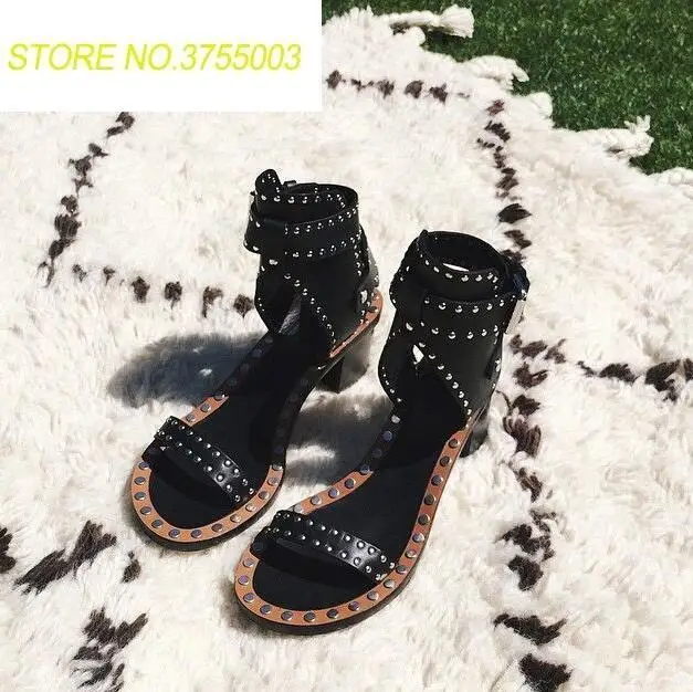 

Small Studs Cover Straps Women Open Toe Sandals Ankle Buckles Cross Ladies Slingback High Heels Rome Style Summer Fashion Sandal