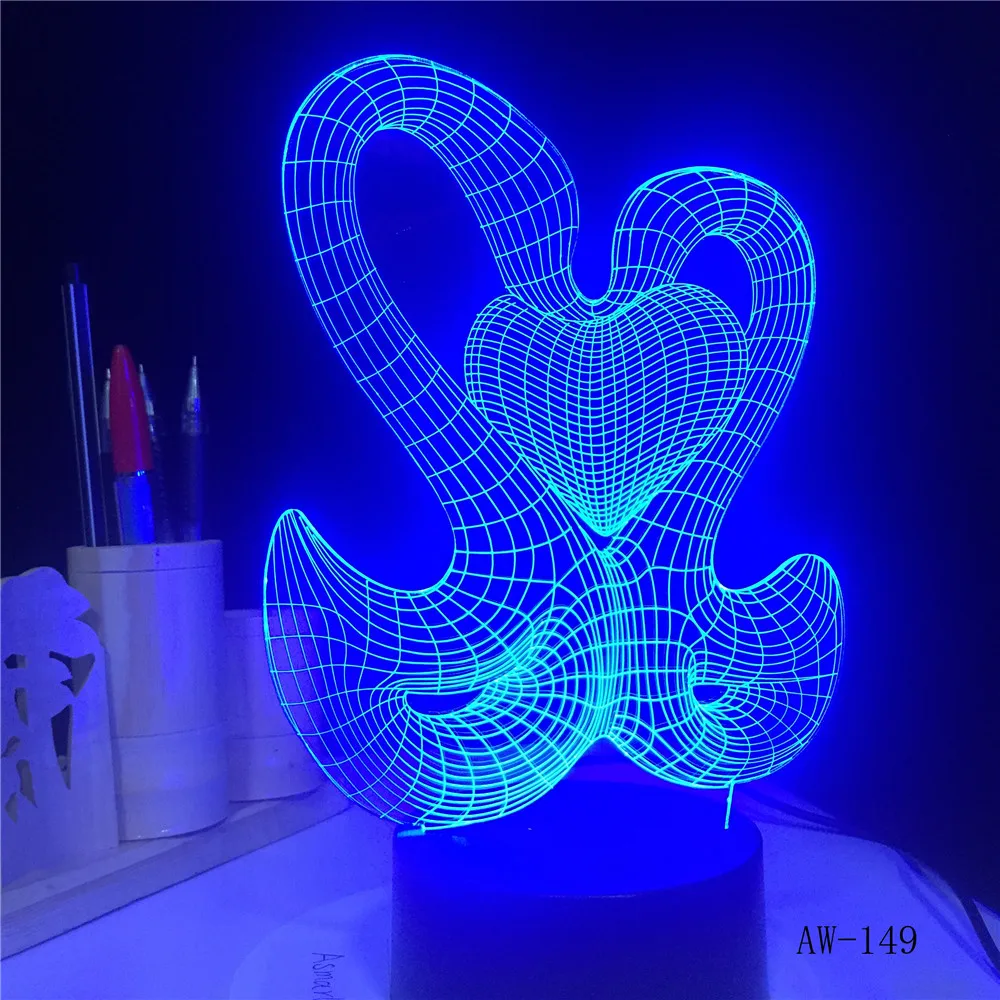 Милый 3D милый двойной поцелуй украшение атмосфера LED 7 цветов ночная настольная