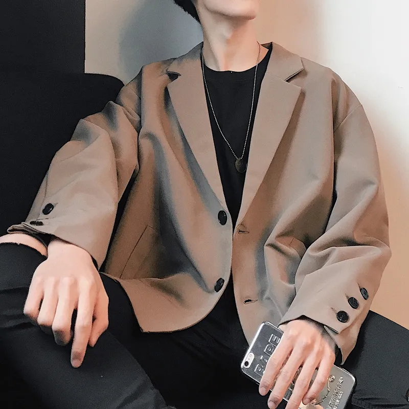 2019 Noir Beige Printemps Taille xl Rétro Coréenne Foncé Veste Chic Unique brun Costume Lâche Mâle M black Nouveau Simple QCrdtxBsh