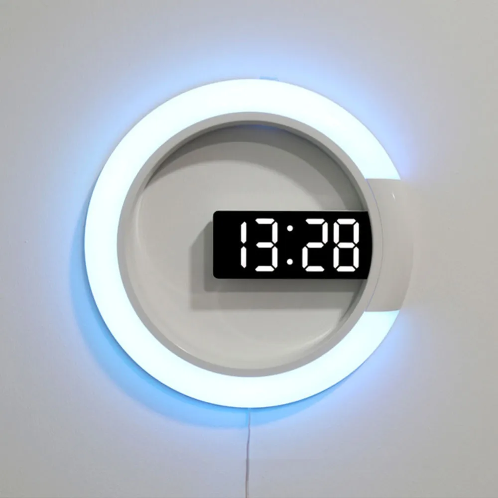 

Led Mirror Digital Alarm Clock Temperture Display Usb Charge Rgb Colorful Wall-mounted Round Clock Snooze Function Room Decor B4