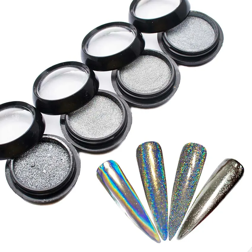 

Rainbow Shinning Mirror Nail Glitter Powder Silver Holographic Chrome Dust Laser Holo Nail Art Decorations 4SF3057