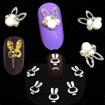 

10Pcs Charms Nail Art Decoration 3d Rabbits Metal Studs Pearl nail Suplies Accessories Cartoon AB Rhinestone assecories