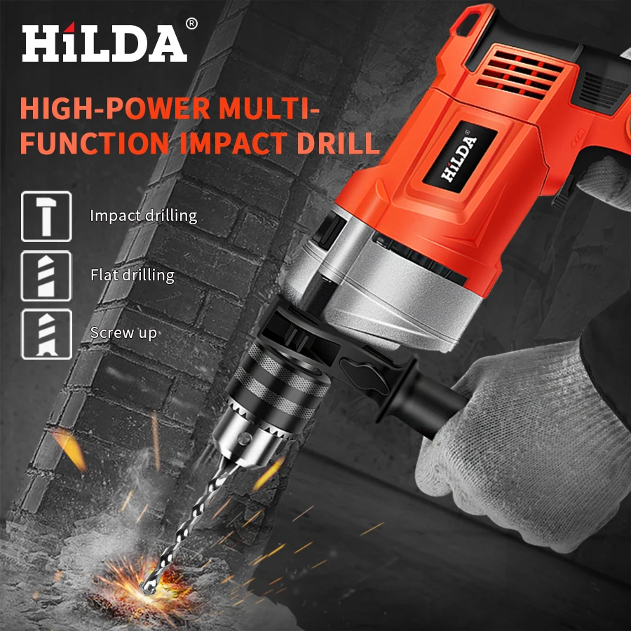 Baratos Taladro eléctrico HILDA Impact con martillo rotativo eléctrico con BMC y 5 uds. Accesorios taladro de impacto taladro eléctrico