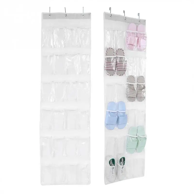 

24 Pockets Over The Door Shoe Organizer Storage Bag With 3 Hooks Clear Hanging Shoes Closet Toiletries Laundry Items Door Bags