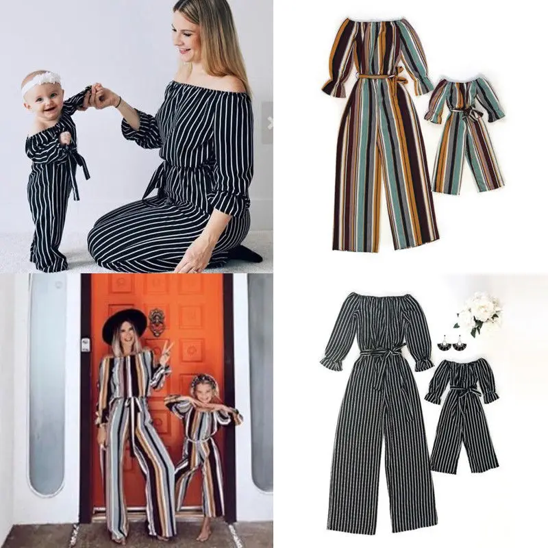 

Pudcoco Family Matching Clothes Mother Kid Girl Off Shoulder Romper Jumpsuit Outfit Set