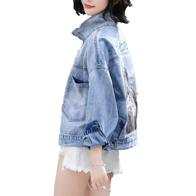

XUXI Spring Autumn Basic Outerwear Slim Jacket Cowboy Light Blue Women Denim Jackets Short Coats Chaqueta Plus Size XXL FZ175