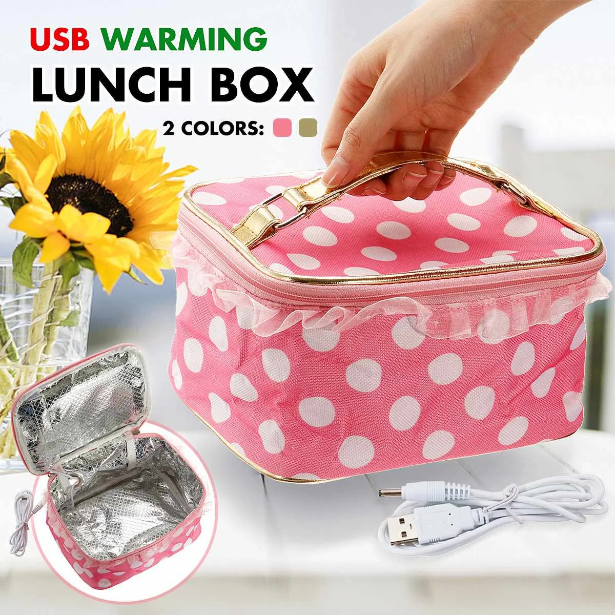 Portable Lunch Bag USB Warming Keep Thermal Insulated Lunch Box Tote