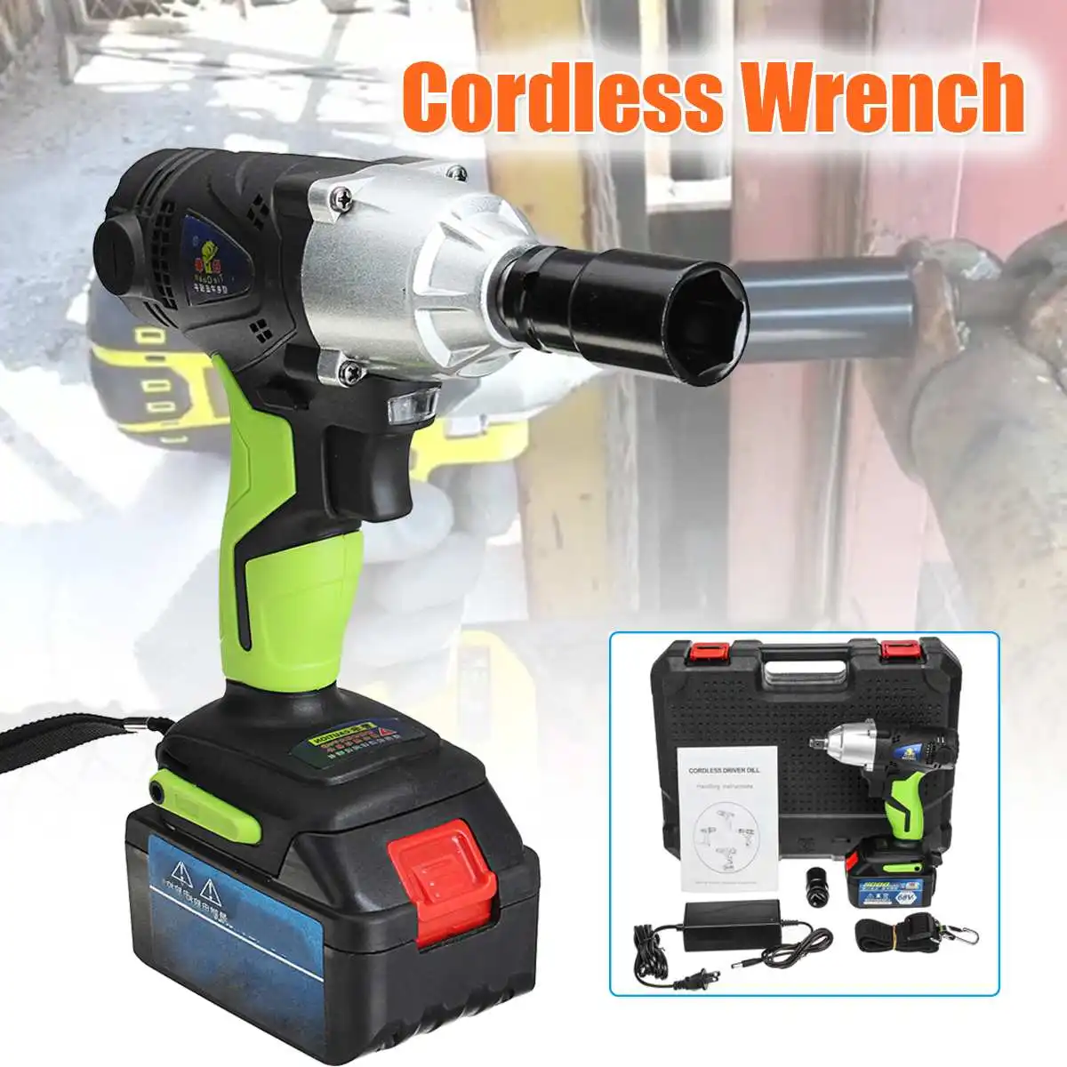 

68V 8000mAh Cordless Electric Wrench 420Nm 1/2'' Chuck with 1 Batteries 1 Charger Rechargeable Electric Wrench Power Tools