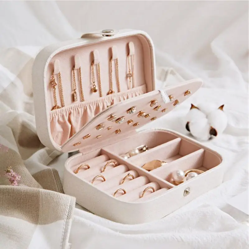

NEW 2 Layers Jewelry Box Girl Earrings Plate Jewelry Box Protable Leather Earrings Ring Multi-function Jewelry Storage Box