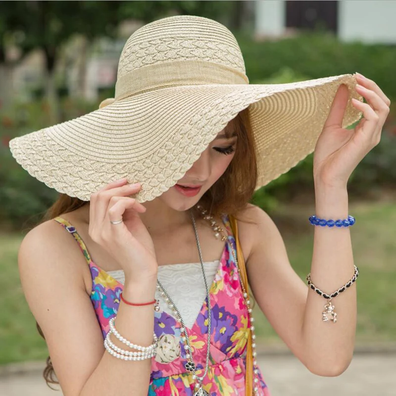

2019 New Summer large brim beach sun hat for women UV protection Female cap with big head foldable style fashion lady's sun cap