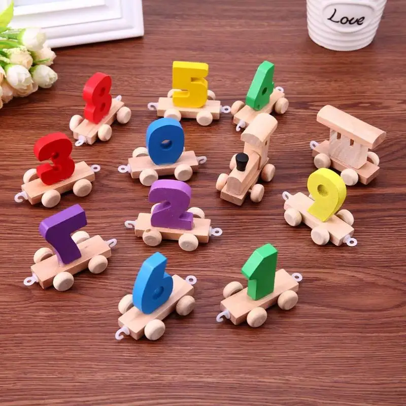 Детские деревянные мини-игрушки с цифровым поездом, Детские деревянные игрушки с номером поезда 0-9, модели железной дороги, детские развивающие игрушки в подарок