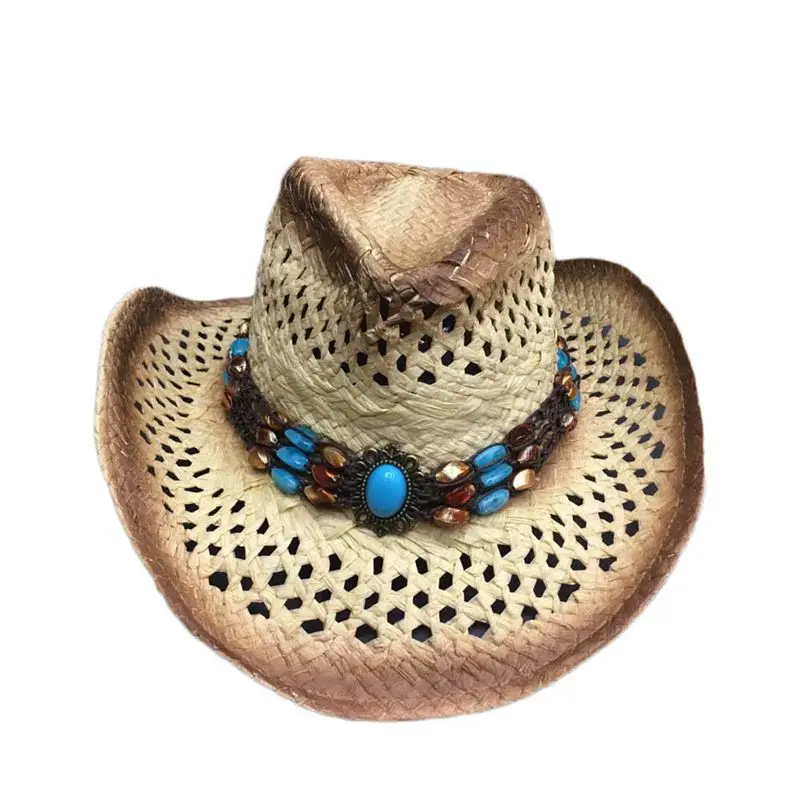 

NEW-Men'S Rafi Straw Hat Beach Sunsreen Cowboy Hat Big Hat Along Picture Color