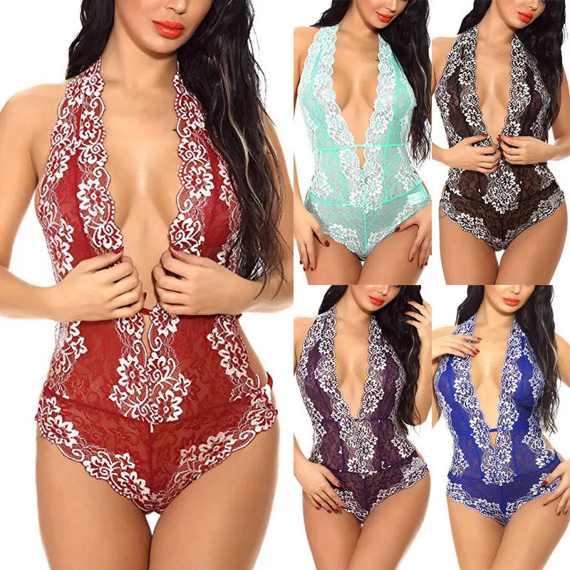 

NEW Ladies Sexy Lingerie Exotic Backless Teddies Nightwear Bodysuits Sleepwear Women Bandage See-through Lace Floral Babydolls