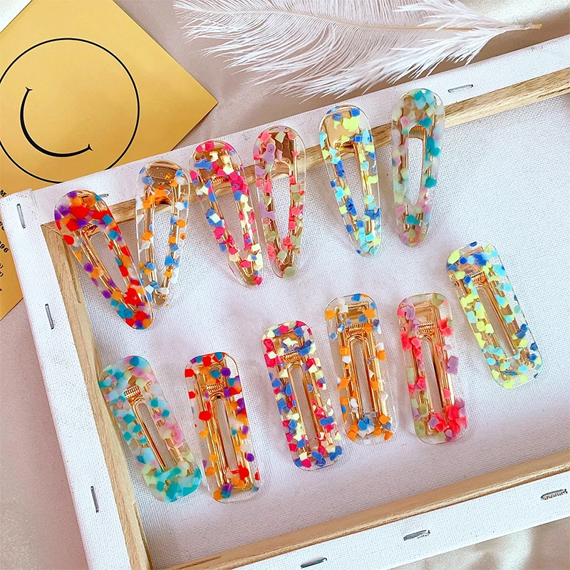 

Fashion Acrylic Colorful Women Hairpins New Girls Waterdrop Transparent Geometric Hair Clips Hollow Rectangle