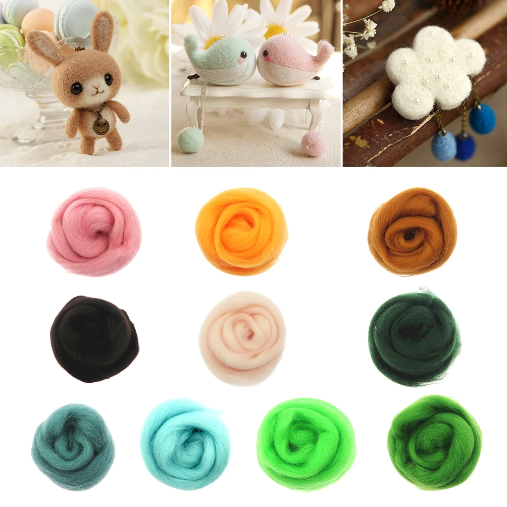

fityle 10g Felting Wool Fibre Wool Yarn Roving for Needle Felting Hand Spinning Crafts