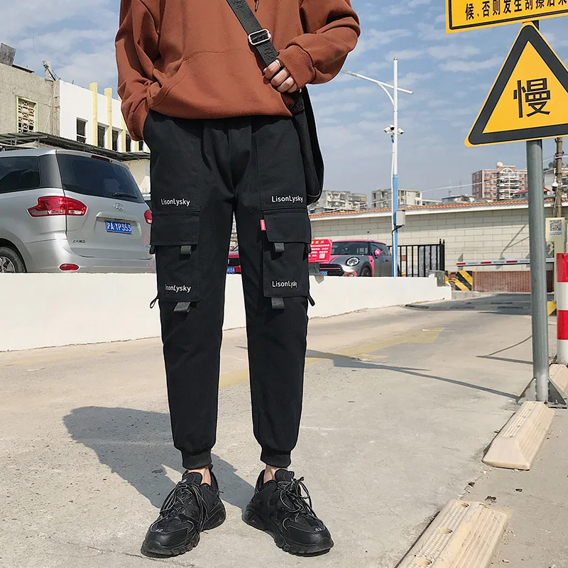 Men's trousers 2019 new spring overalls loose feet washed youth trend large size M-5XL trousers sports casual men's clothing