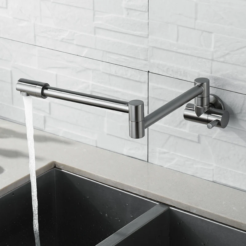  Free Shipping Brush Nickel Wall Mounted Swivel Folding Kitchen Faucet Single Cold 360 Degree Rotati - 32958141680