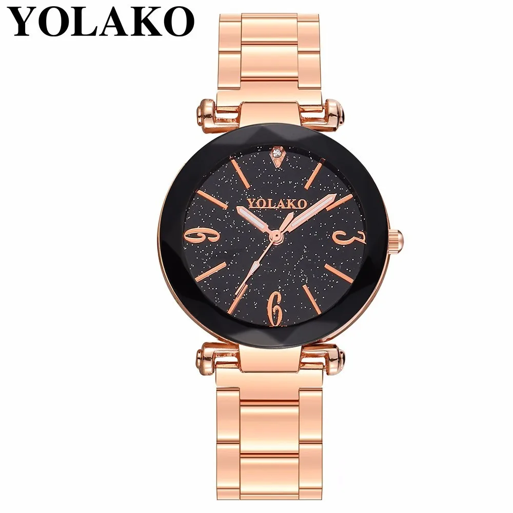 

Hot Selling Women Romantic Starry Sky Watch Luxury Rose Gold Stainless Steel Ladies Quartz Watches YOLAKO Brand Relogio Feminino
