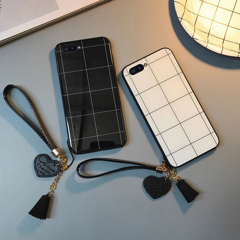 Tempered Glass Phone Case For Iphone 8 6 6s 7 Plus X XS XR Max Grid Cover iPhone Luxury Cases TPU |