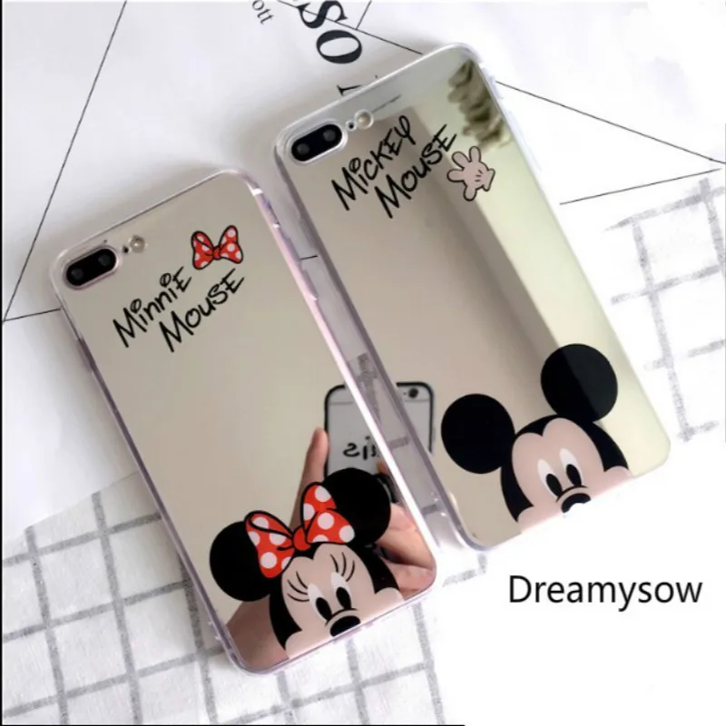

Cute Cartoon mirror kitty Mickey Minnie Mouse Silicone Cases for iPhone 5 5SE X XS MAX XR 6 6s Plus 7 8 Plus clear Soft TPU Case