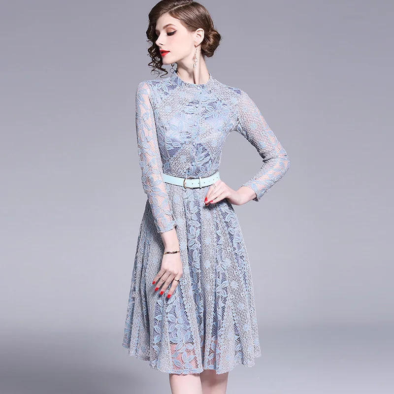 2019 Новое Стильное модное женское платье высокого качества Тонкий Малый стоячий