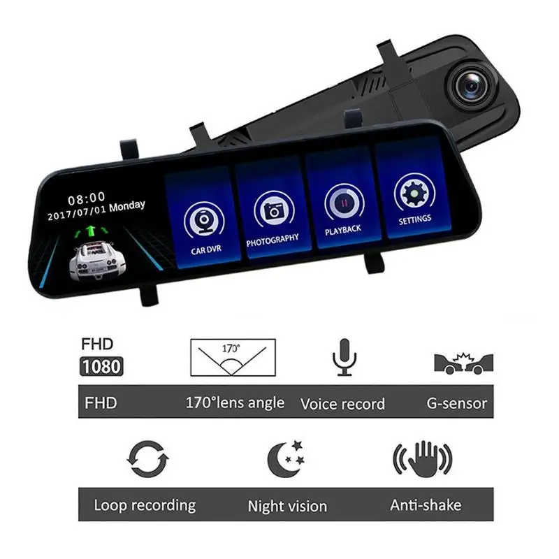 

VODOOL 9.35 Inch Full Touch Screen Dual Lens Car Dash Camera Rearview Mirror Night Vision Car DVR Camera Video Recorder