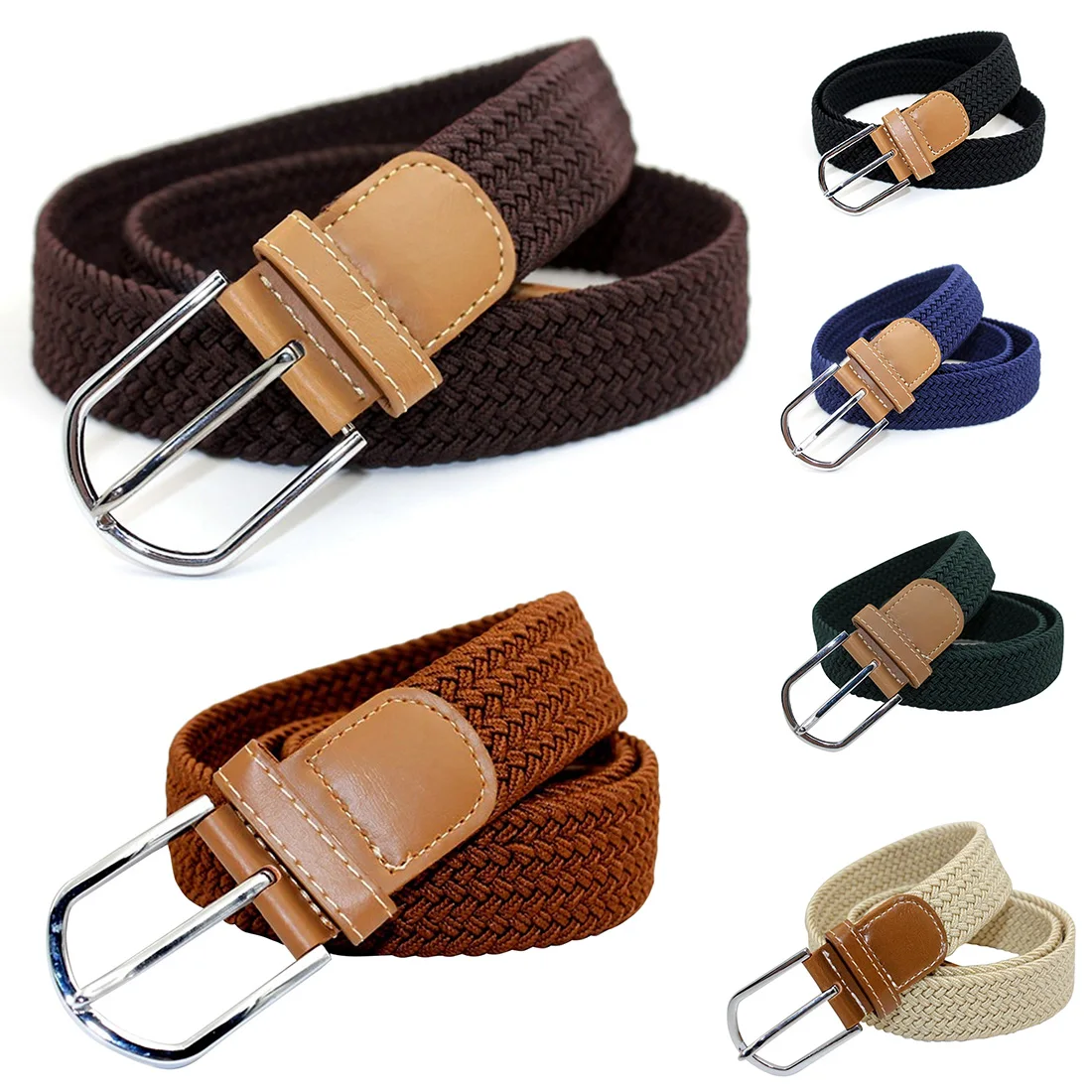 

Men Women Fashion Braided Elastic Woven Canvas Buckle Belt Waistband Waist Straps All-matched cinturones para hombre