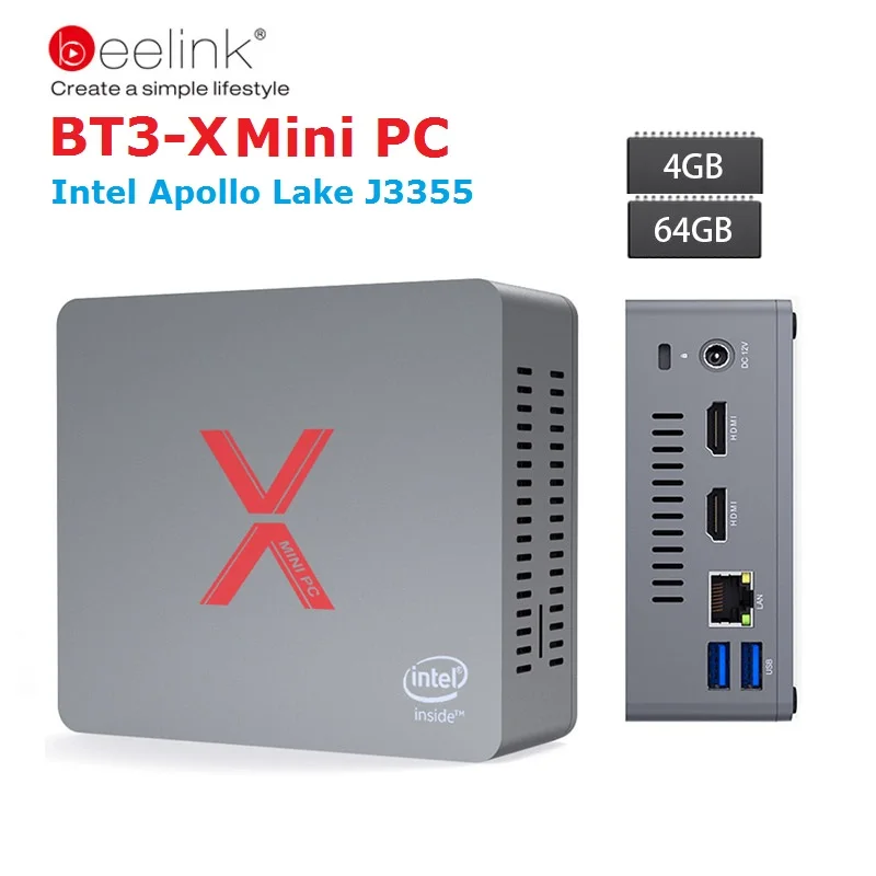 Beelink BT3-X Mini PC Windows 10 MiniPc Intel Apollo Lake J3355 Intel HD Graphics 500 4GB DDR4 64GB 5.8GHz WiFi 1000Mbps BT4.0