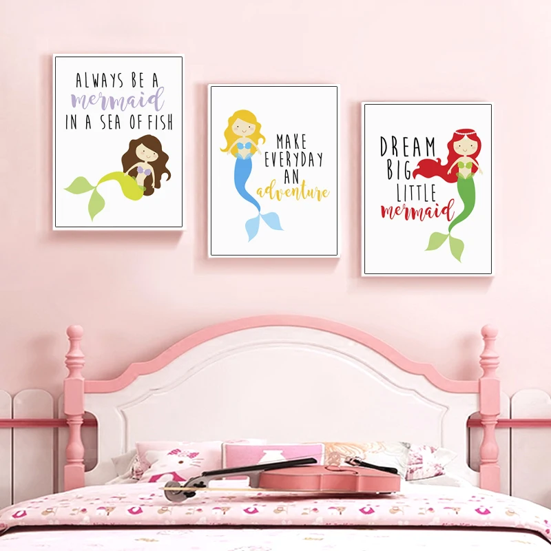 

Mermaid Wall Art Canvas Painting Nursery Nordic Posters And Prints Wall Pictures For Kids Bedroom Baby Girl Room Home Decor