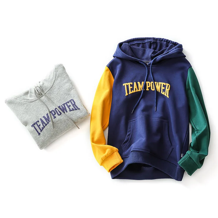 

New Kids Hooded Long Sleeve Sports Sweatshirt. Boys and girls stitching tops.